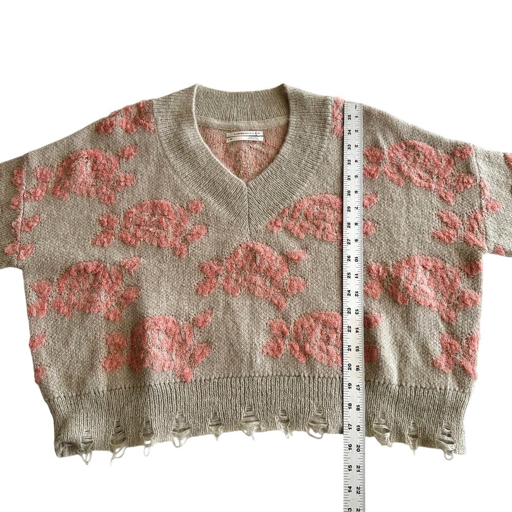 by Anthropologie Luclia Distressed‎ Hem Boxy Floral Intarsia V Neck Sweater S P - Picture 7 of 8